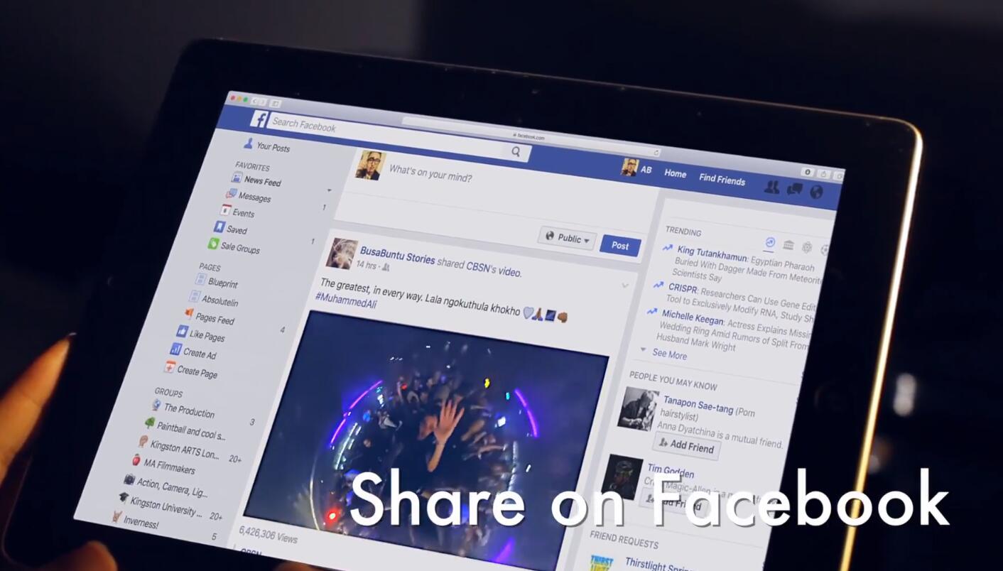 Ipad on Facebook with Sharing on Facebook across the screen
