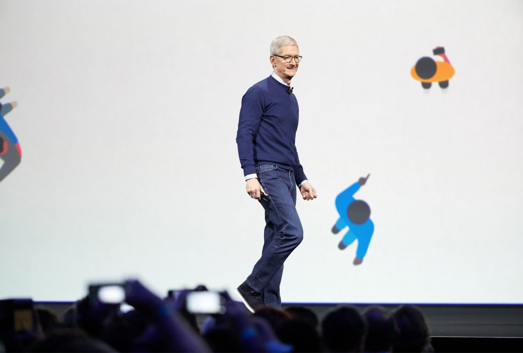 Tim Cook on the stage at an Apple event