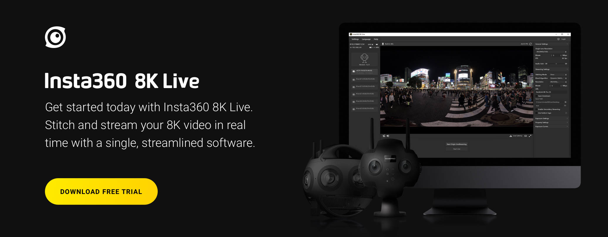 Insta360 8K live VR live streaming software