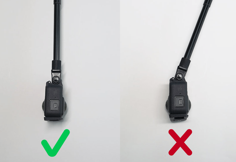 Diagramma che mostra come montare la videocamera Insta360 sul selfie stick invisibile