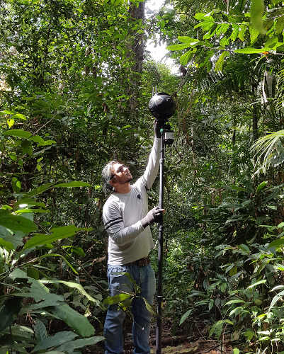 Crew setting up Insta360 Titan in the rainforest