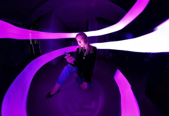 A light painting created indoors using a smartphone as a light source.