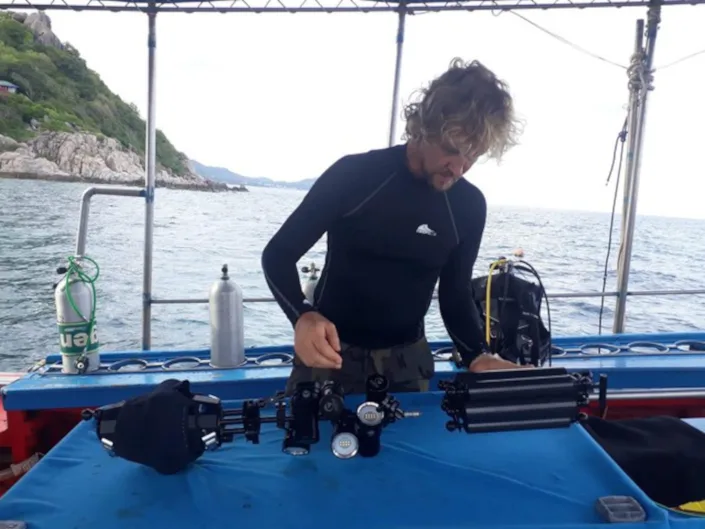 Preparing to shoot VR diving