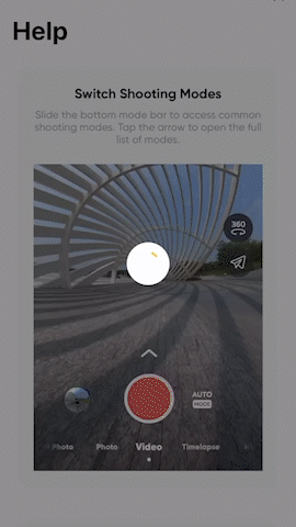 Insta360 changing shooting modes 