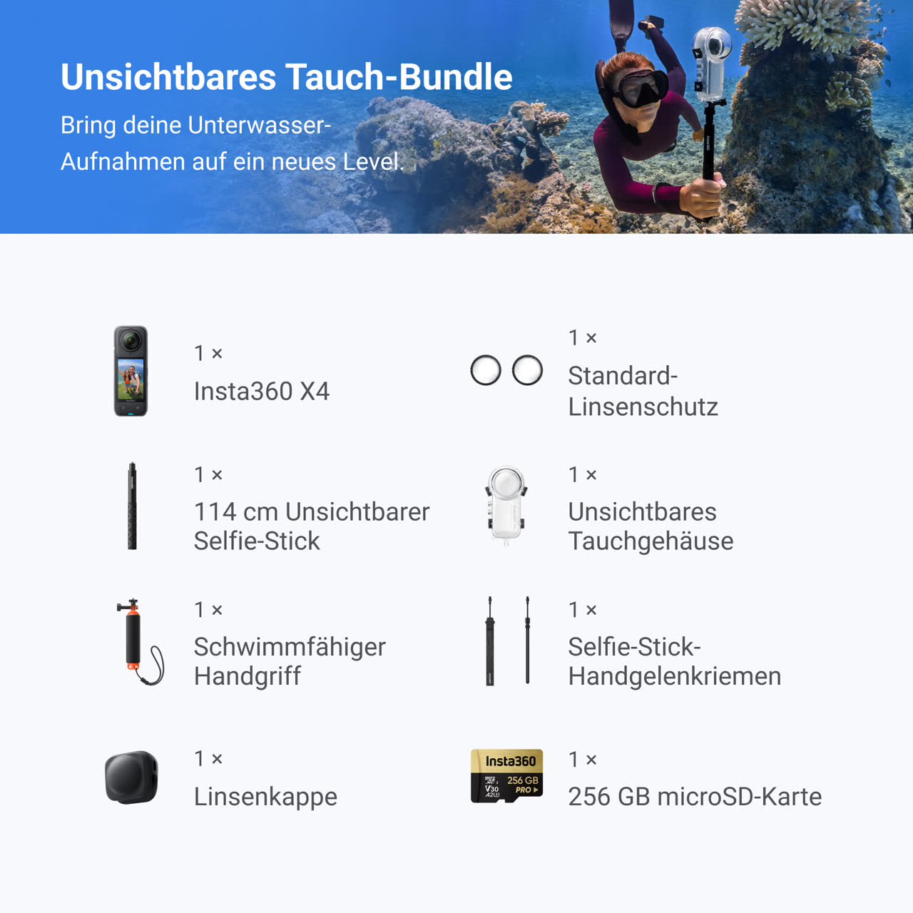 Insta360 X4 Action Cam Bundle - 8K 360° Kamera Mit Zubehör