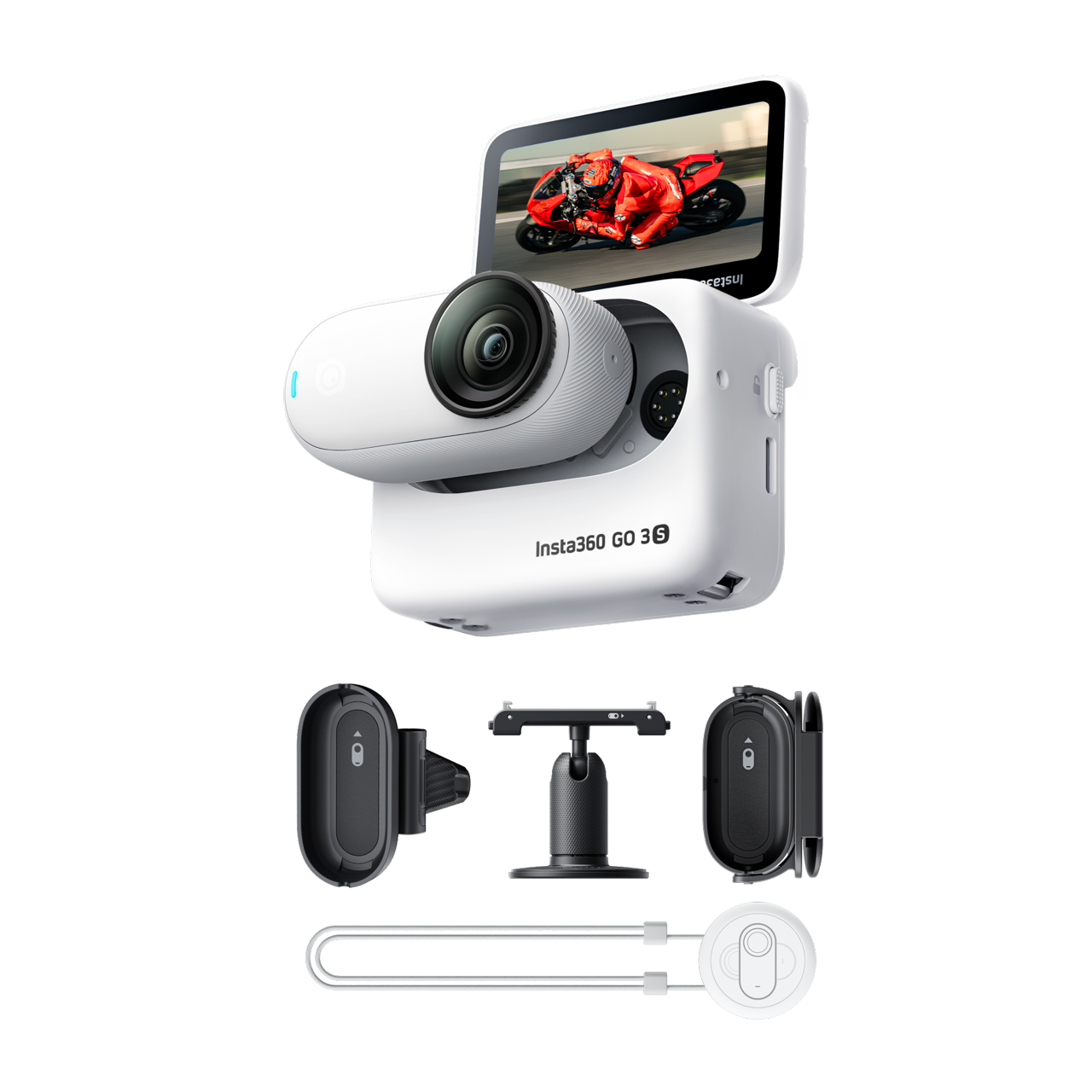 Insta360 GO 3S Paquete POV para motociclismo || Blanco Ártico || 128GB