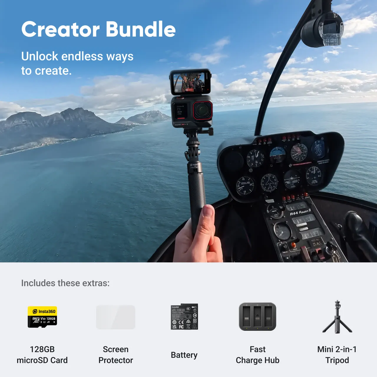 קיט מצלמת אקסטרים Ace Pro 2 Creator Bundle מבית Insta360
