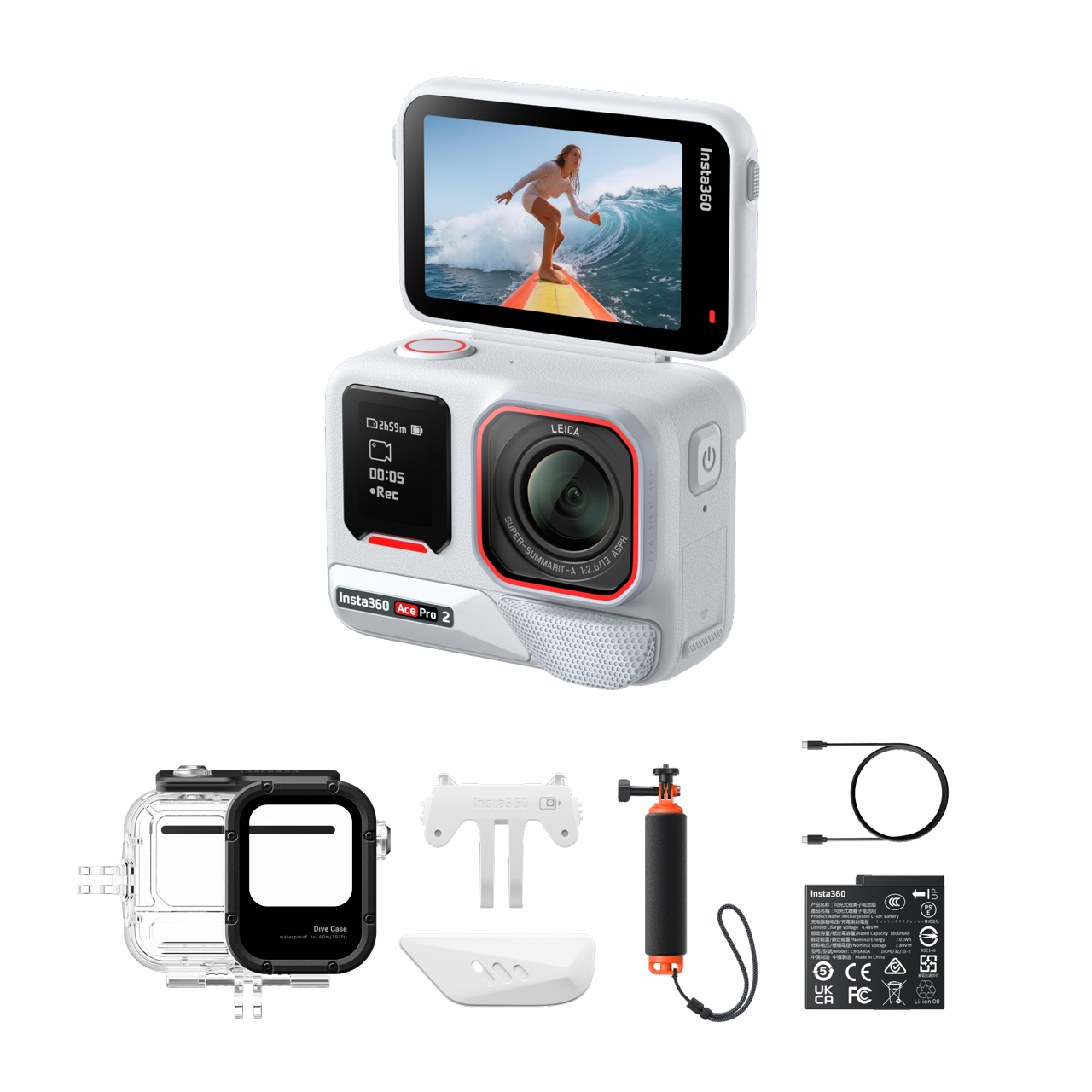Insta360 Ace Pro 2 Paquete de Buceo || Blanco ártico || Una batería
