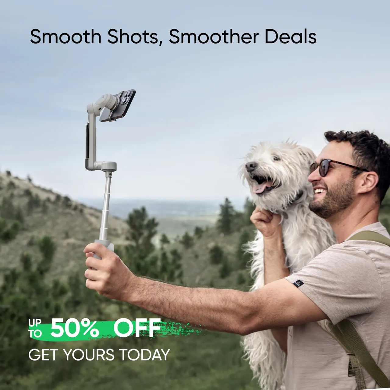 Man and dog using Flow while hiking