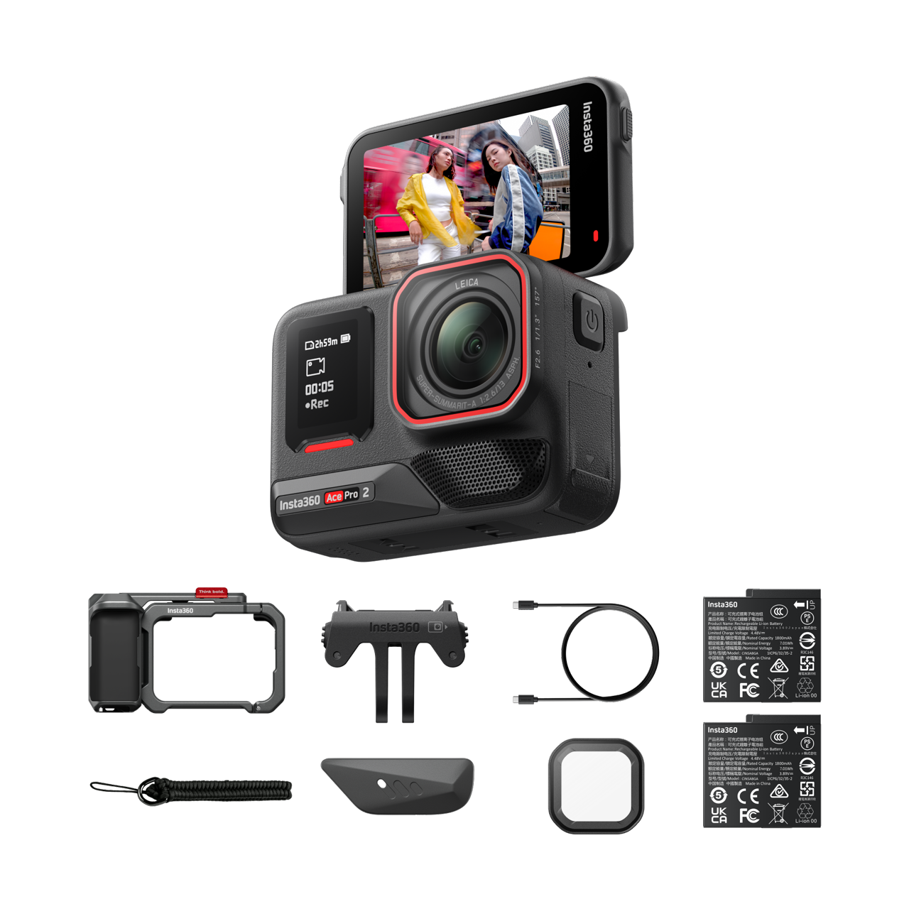 Insta360 Ace Pro 2 Paquete retro || Negro medianoche || Doble batería