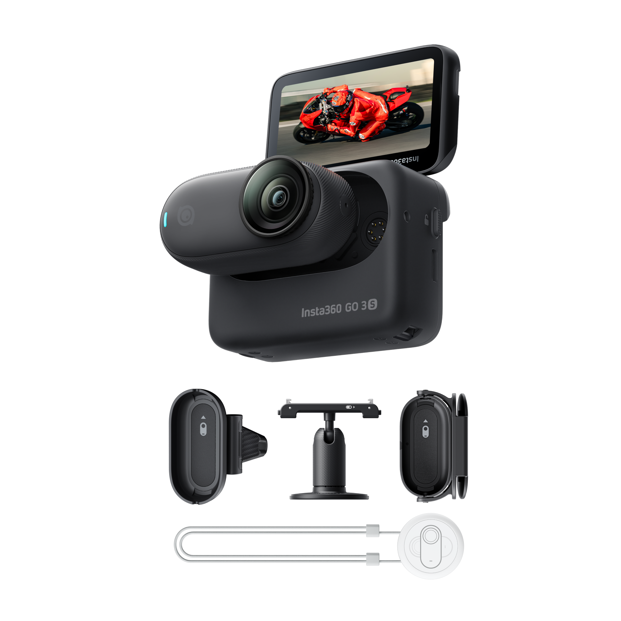Insta360 GO 3S Paquete POV para motociclismo || Negro Medianoche || 64GB