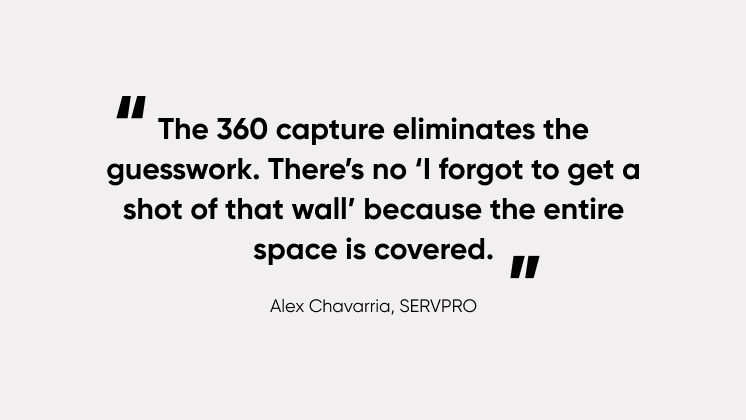Quote about the advantages of using Insta360 cameras in the workplace, Alex Chavarria, from Servpro. 