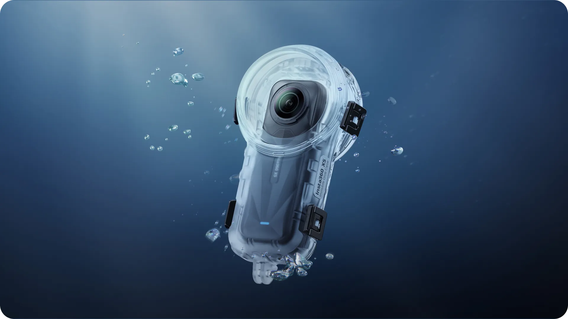 Insta360 X5 in the Invisible Dive Case underwater