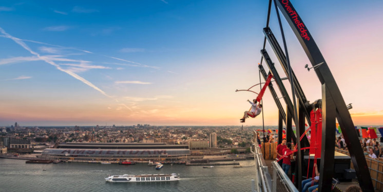 The Over the Edge swing at A'DAM Lookout over the city of Amsterdam.