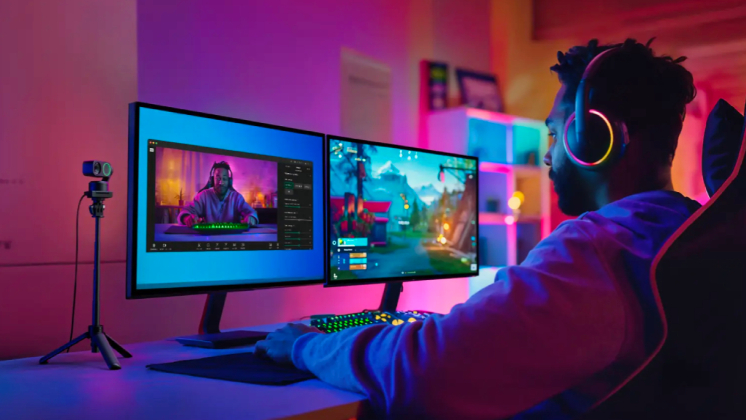 gamer live streaming with insta360 link 2 webcam featuring ai tracking