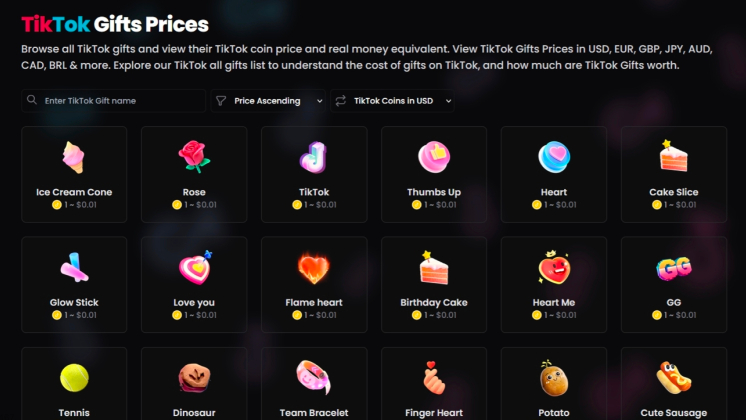 tiktok live gift prices