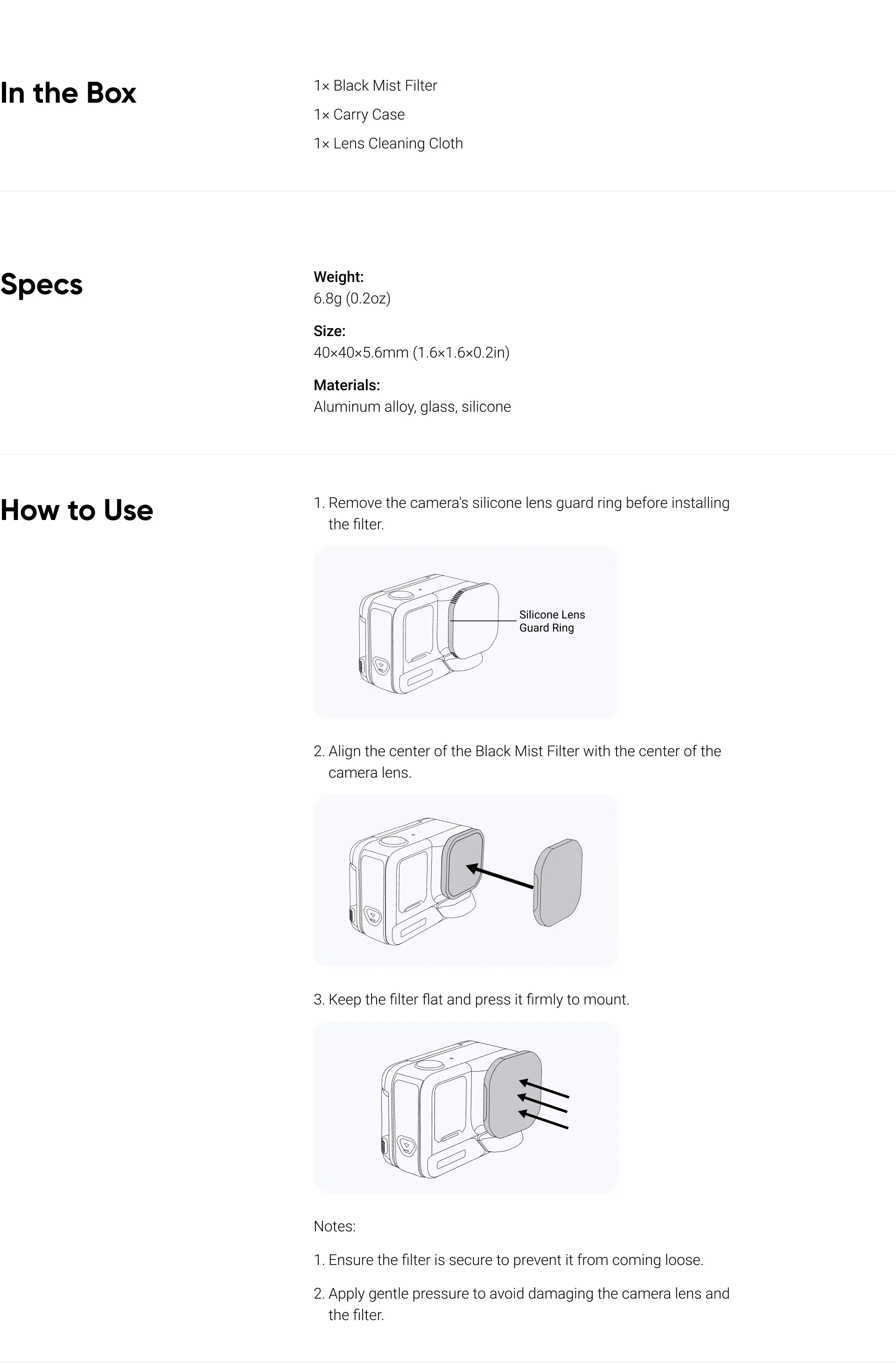 Black Mist Filter Insta360 — widok produktu