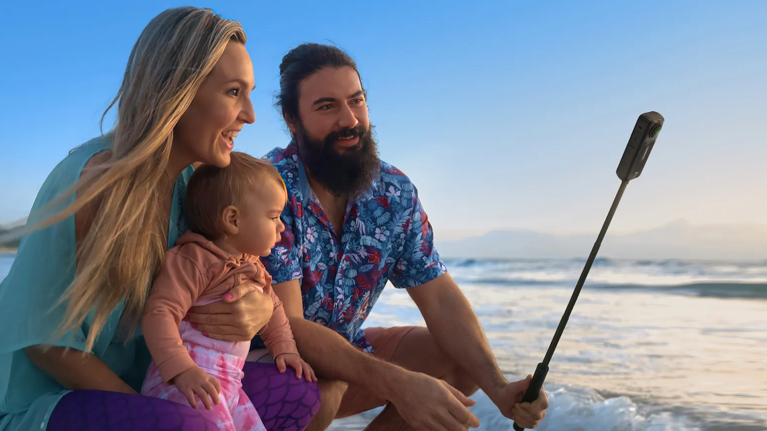 fzamily using Insta360 X5 camera with invisible selfie stick