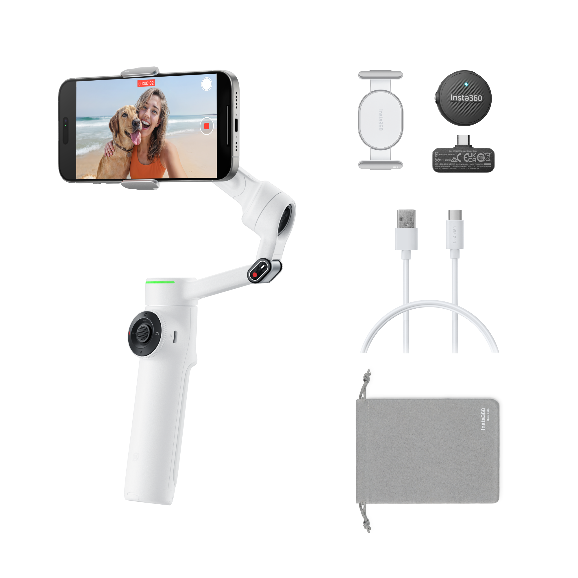 Insta360 Flow 2 Serie Flow 2 Pro Mic-Bundle || Schneeweiß