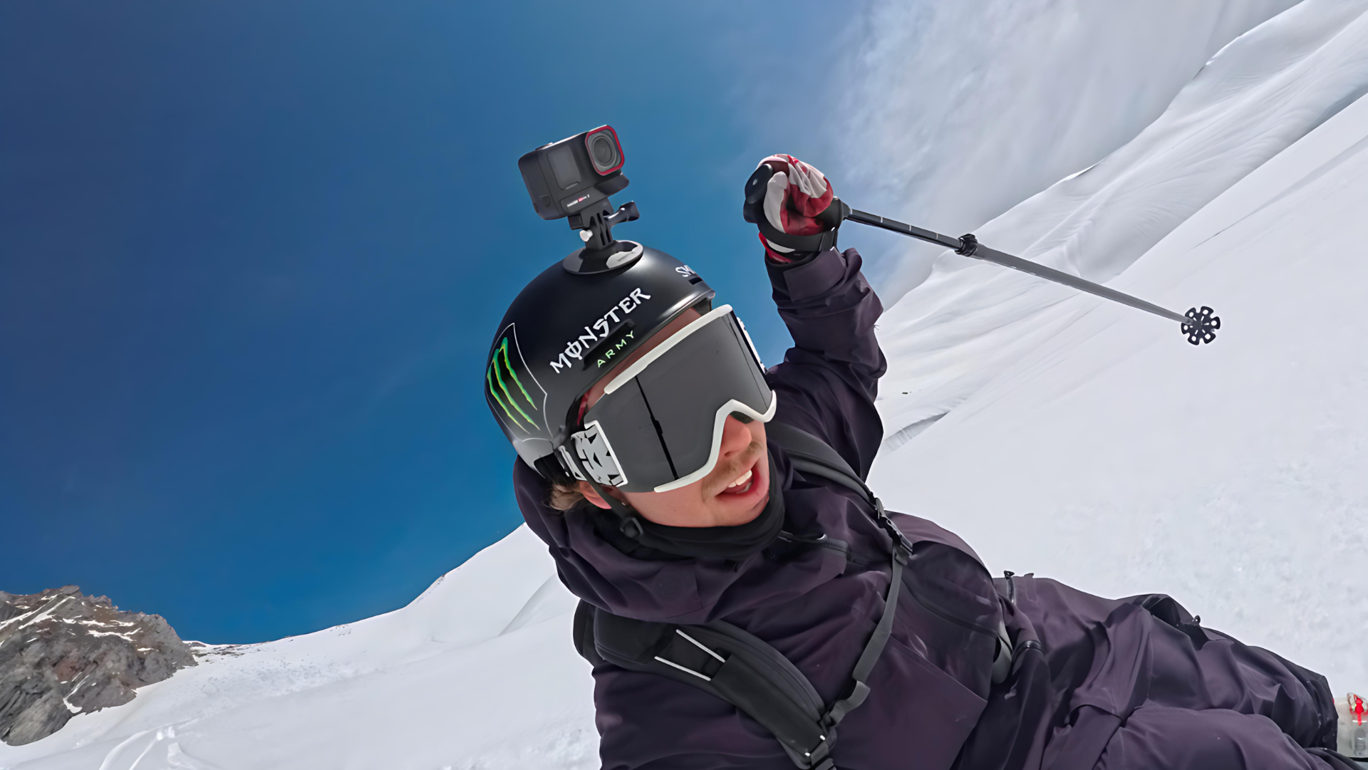 Insta360 Ace Pro 2 mounted on a ski helmet