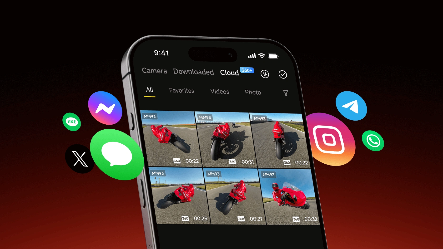 Discover exclusive Marc Márquez 360 riding footage in the Insta360+ cloud album. Get unique shots of the champ's dynamic bike skills and effortlessly share his highlights with fellow riders.