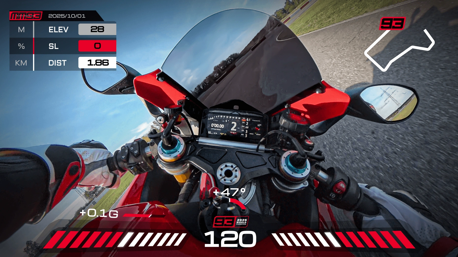 Celebrate Marc's 2025 championship win with the MM93 Championship Dashboard. Capture your speed, angles, and acceleration with precision from your Insta360 GPS Remote or a third-party device, then sync seamlessly with your footage in the Insta360 app.