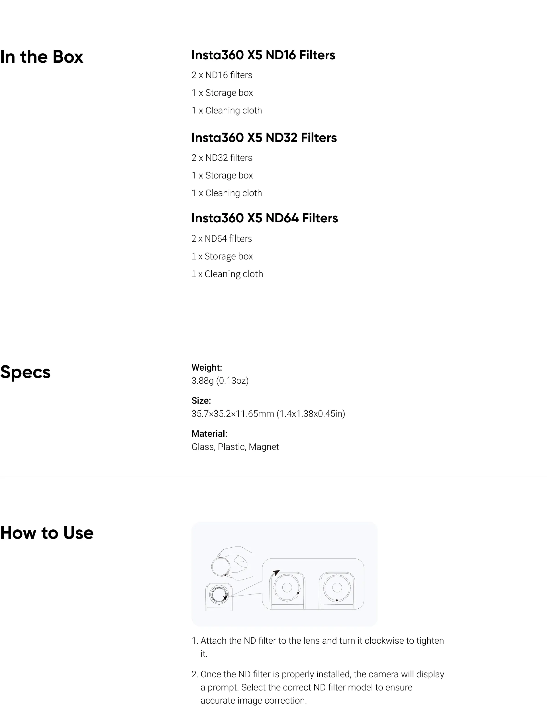 Insta360 ND16/32/64 filter set