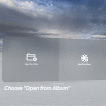 Choosing "Open from Album", selecting the video and then choosing "VR 360".