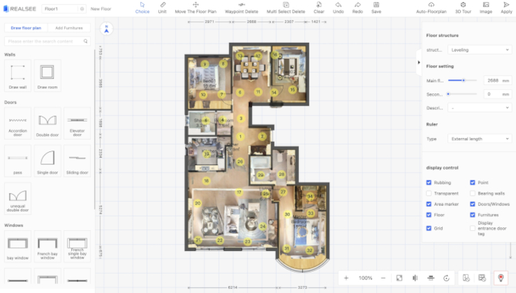 Image of Realsee floor plan editor, free feature on the Realsee app that's great for creating immersive virtual tours.