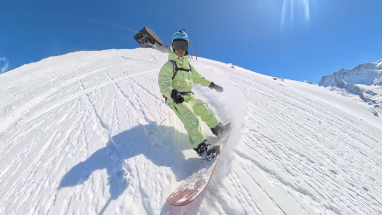 Skiing down a mountain.