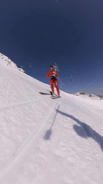 Simon Billy with Insta360 X3 mounted to his skiis.