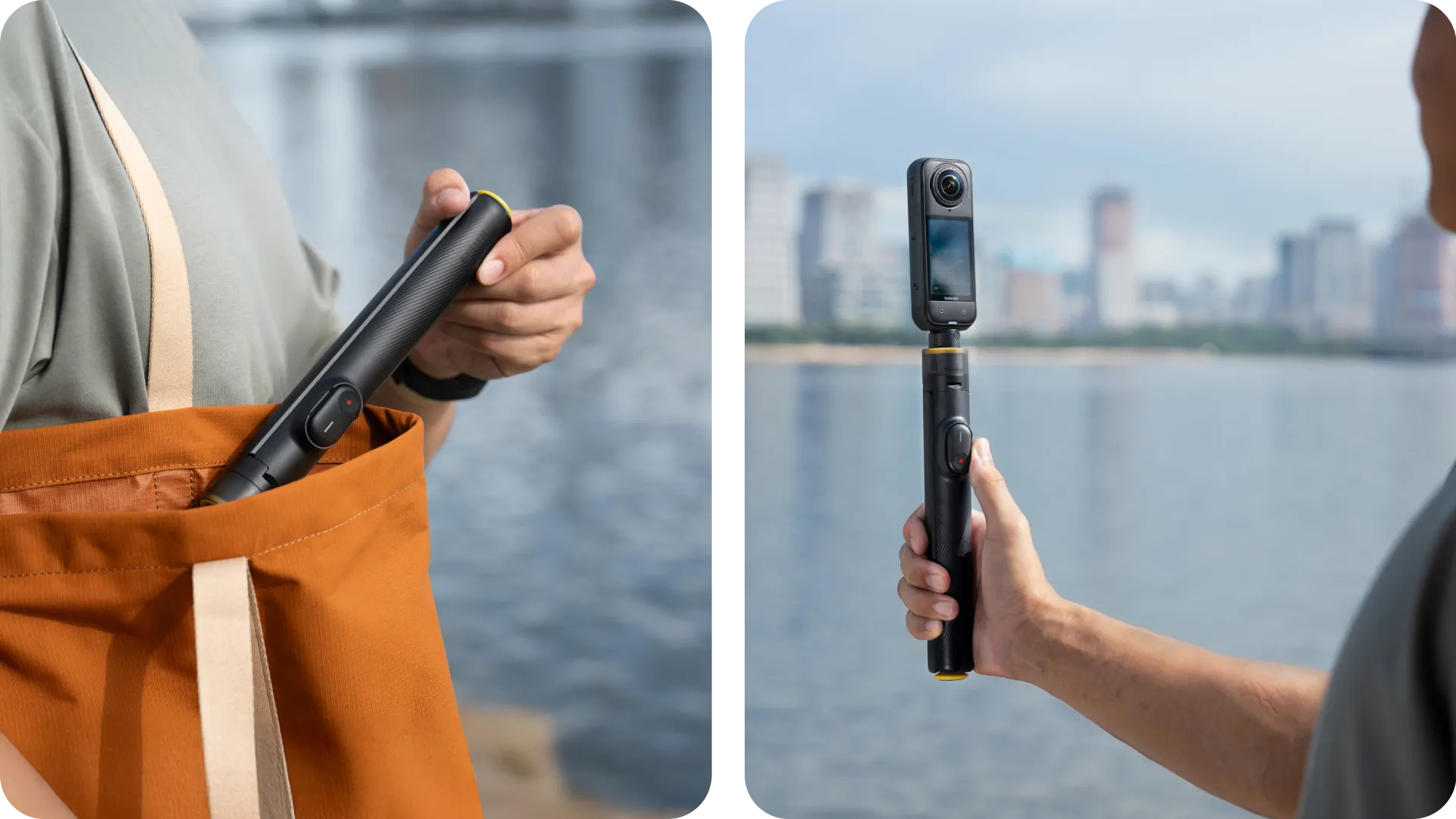 Detalle del trípode desplegado Selfie Stick Throwpod