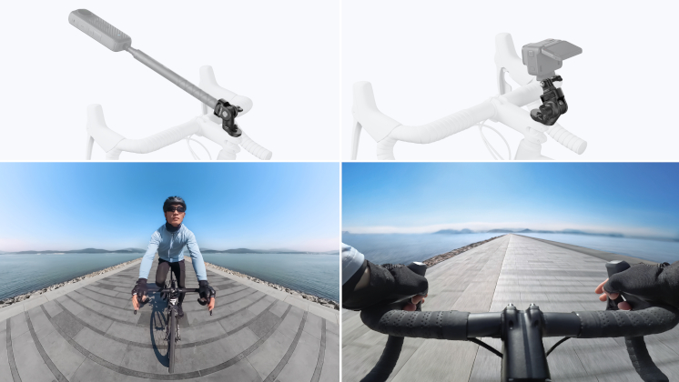 The first-person and third-person views achievable with the Insta360 Bike Headset Cap Mount