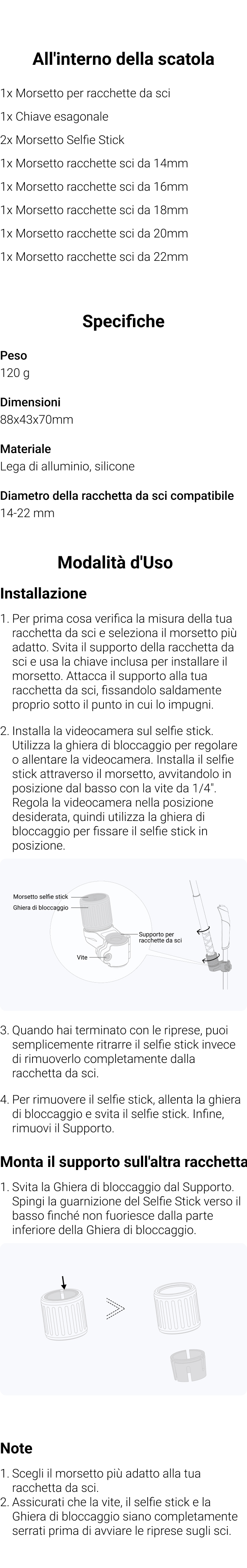 Supporto Insta360 Per Bastoncini Da Sci, Con Attacco Per Selfie Stick In Fibra Di Carbonio, Compatibile Con Diametri 14-22 Mm, Per Riprese In Terza Persona