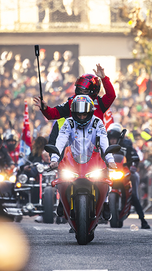 The Marquez brothers ride together through the sttreets of Cervera with Insta360 X5 in hand.