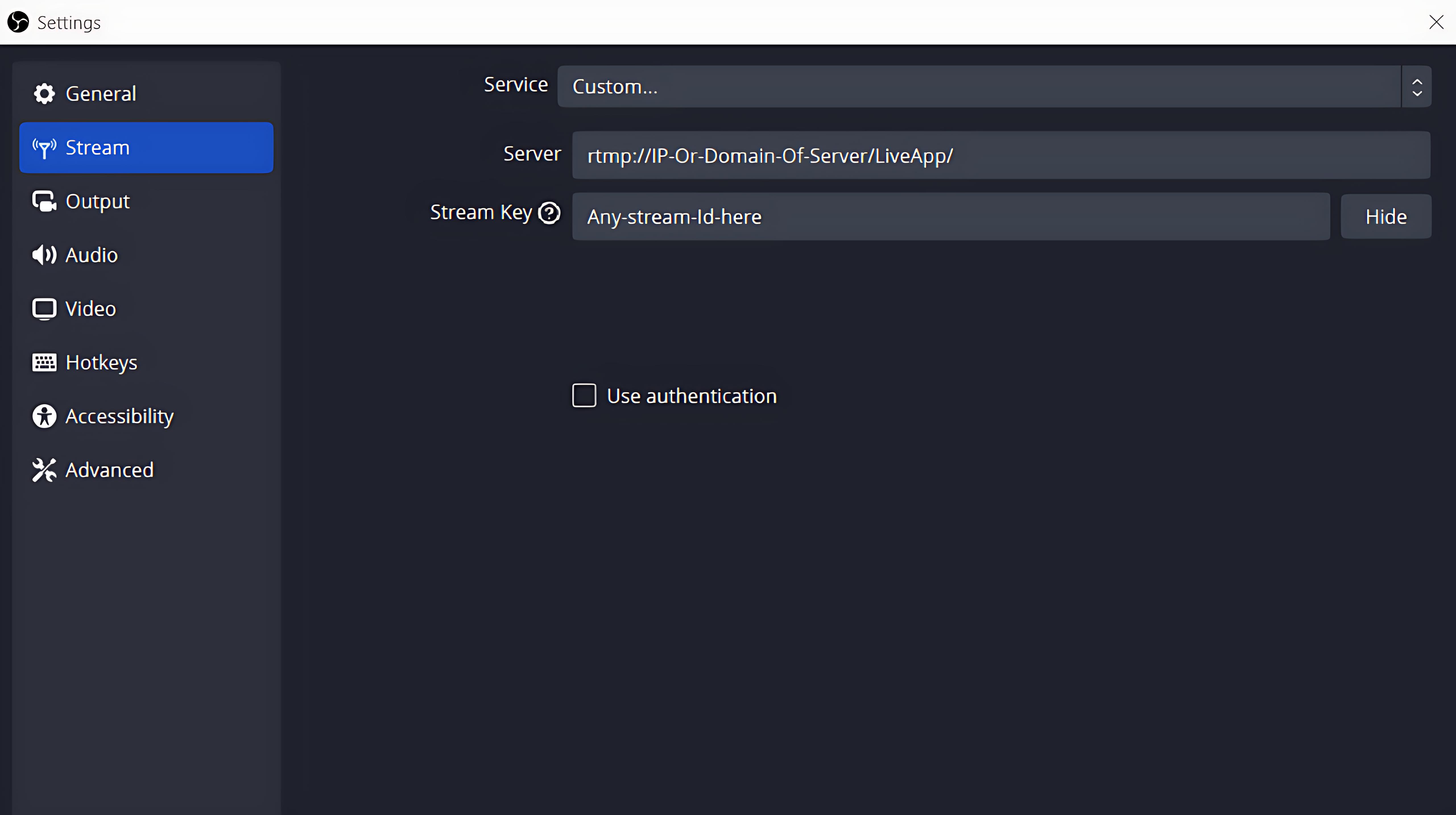 obs studio settings for connecting to a streaming platform