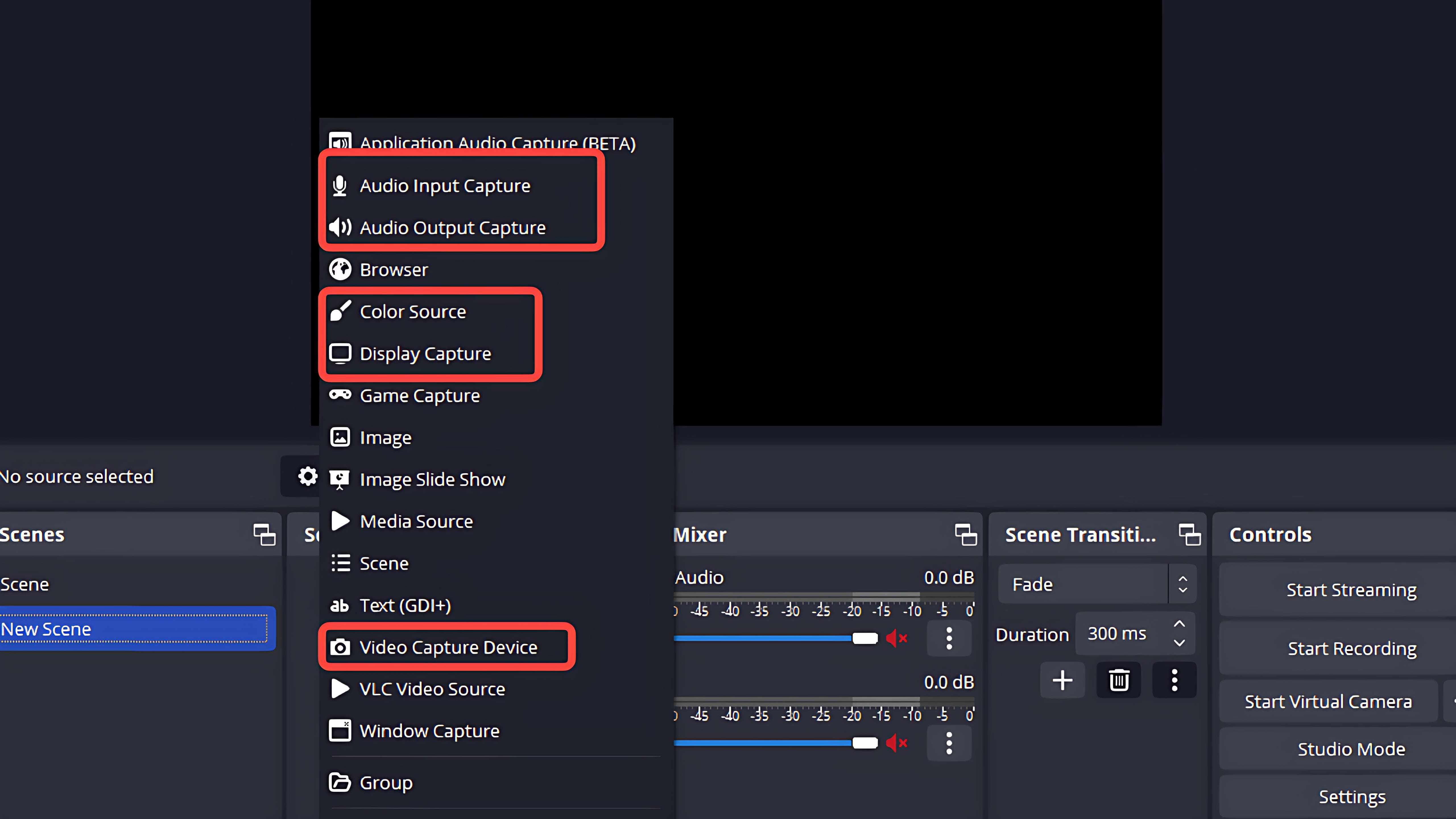 add sources in obs studio