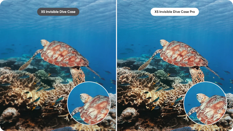 Side-by-side comparison of the performance of X5 Invisible Dive Case versus X5 Invisible Dive Case Pro