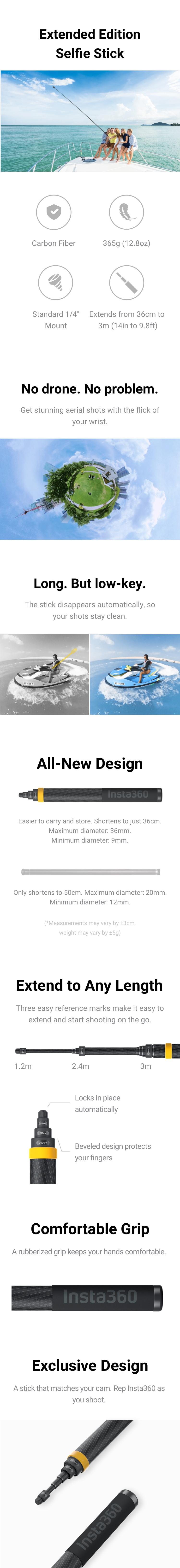 INSTA360 Original Extended Edition Selfie Stick Ultra-long Carbon Fiber 3m  Stick For Insta360 X3/ONE