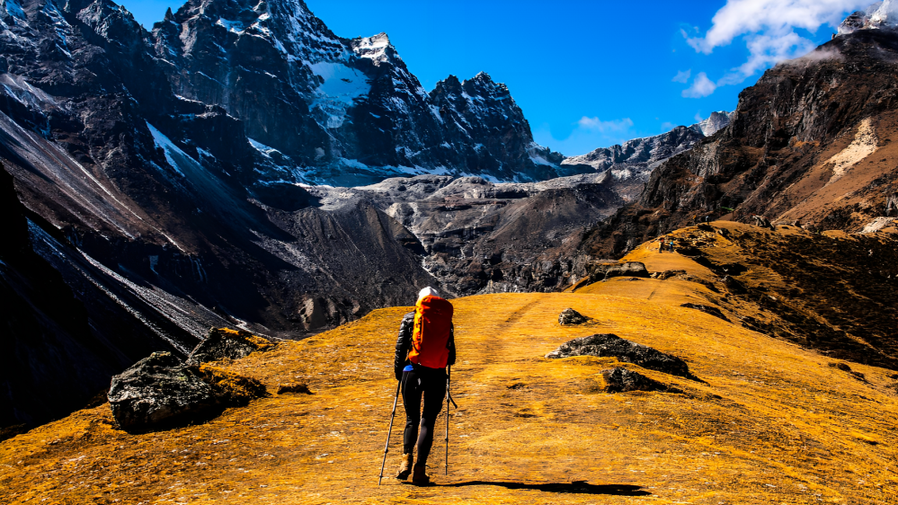 backpacker going hiking