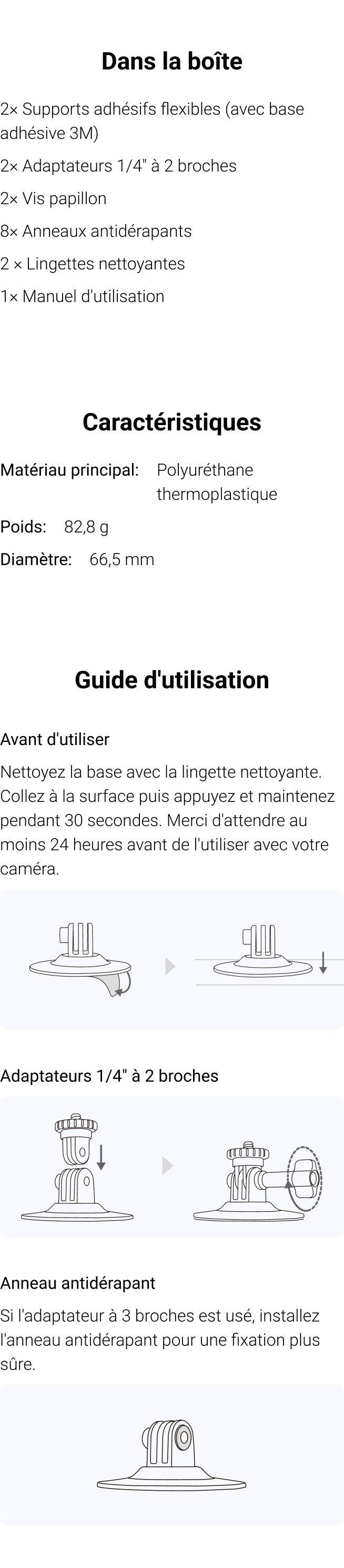 Huafly Support Flexible Polyvalent Avec Ruban Adhésif 3M 1/4 Connecteur à Vis Compatible Avec Moniteur De Bébé Nooie Sans Outils Ni Dommages Au Mur