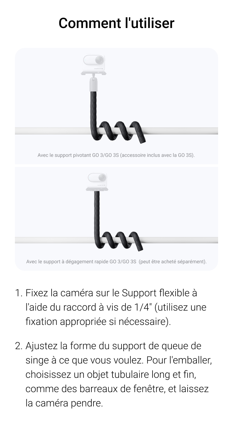 Support Flexible Jaws Flex Avec Col De Cygne 13,4" - Pour Insta360 X3, ONE RS, GO 2, Caméras Compactes