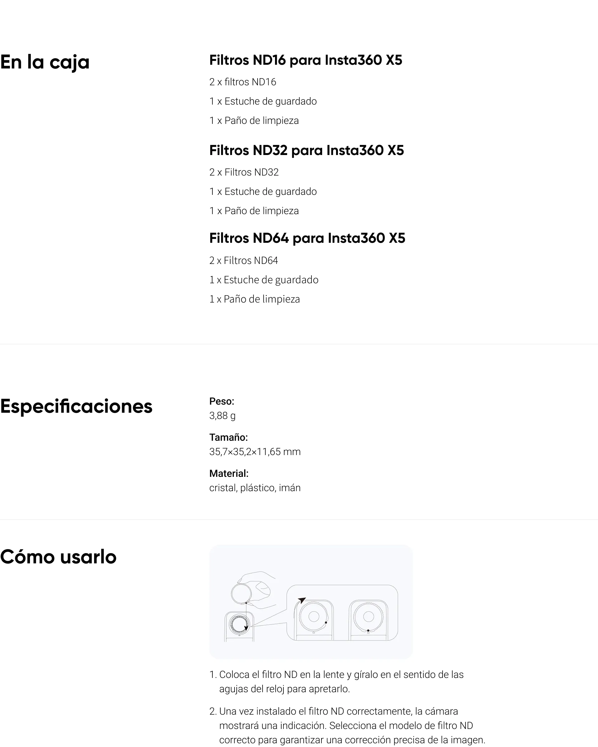 Filtros ND para X5 - Insta360 colombia