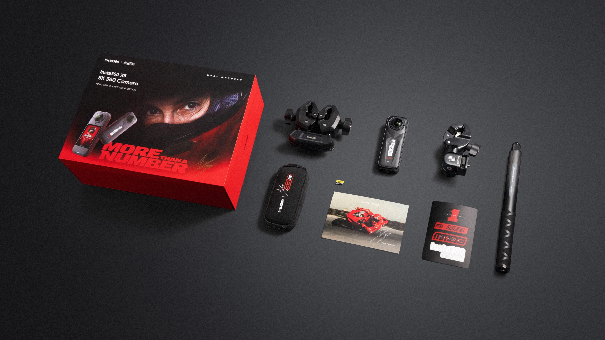 The new Insta360 X5 MM93 2025 Championship Edition combines Marc Márquez’s indomitable spirit with flagship Insta360 technology, allowing riders to capture their adventures like a champion.

Limited to 9,393 units, this special collector's edition celebrates Márquez's ninth world title and affirms he's MORE THAN A NUMBER.