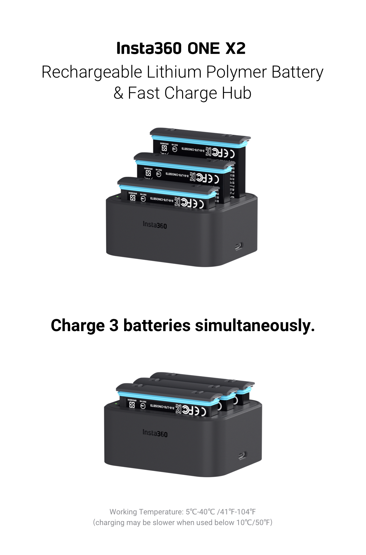 Insta360 X3 Battery & Fast Charging Dock Includes Fast Charger + 2