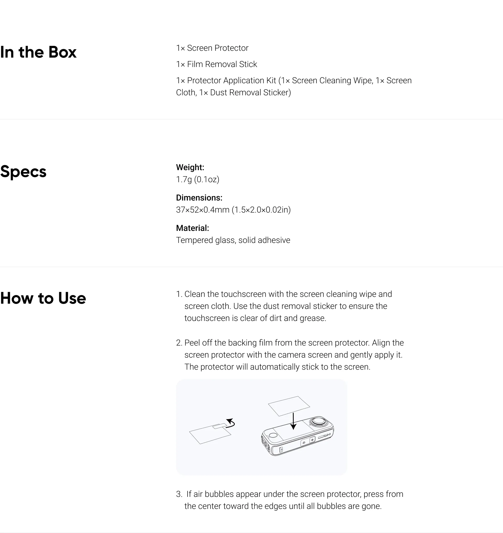 Screen Protector Insta360 — widok produktu w zestawie