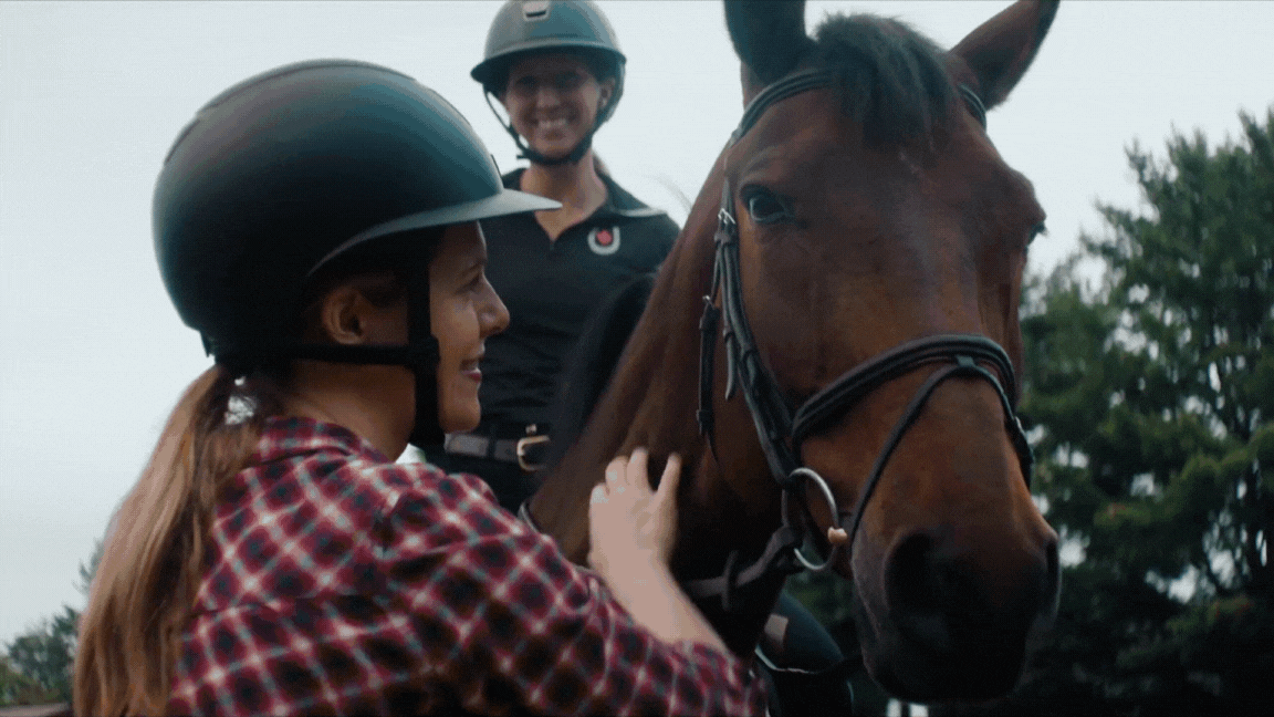 Horse rider preparing with phone mounted on Insta360 Flow 2 Pro