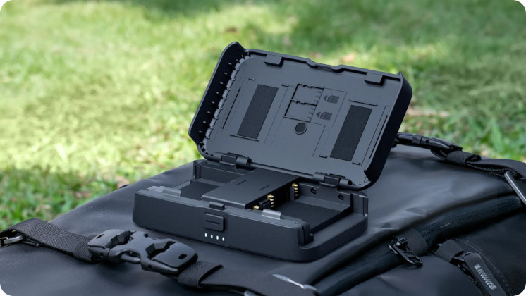 An Insta360 Portable Charging Case for Ace series and X series batteries.