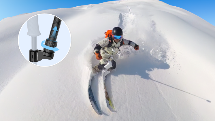 The Insta360 Ski Pole Mount makes it easy to extend or retract the selfie stick.