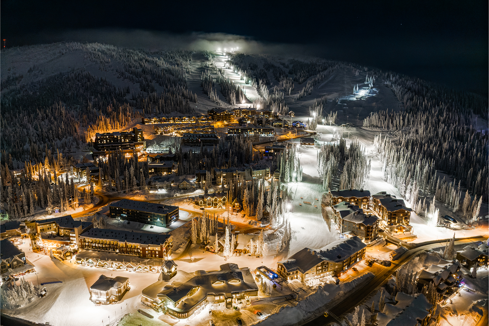 An aerial view of Big White Ski Resort, Canada.